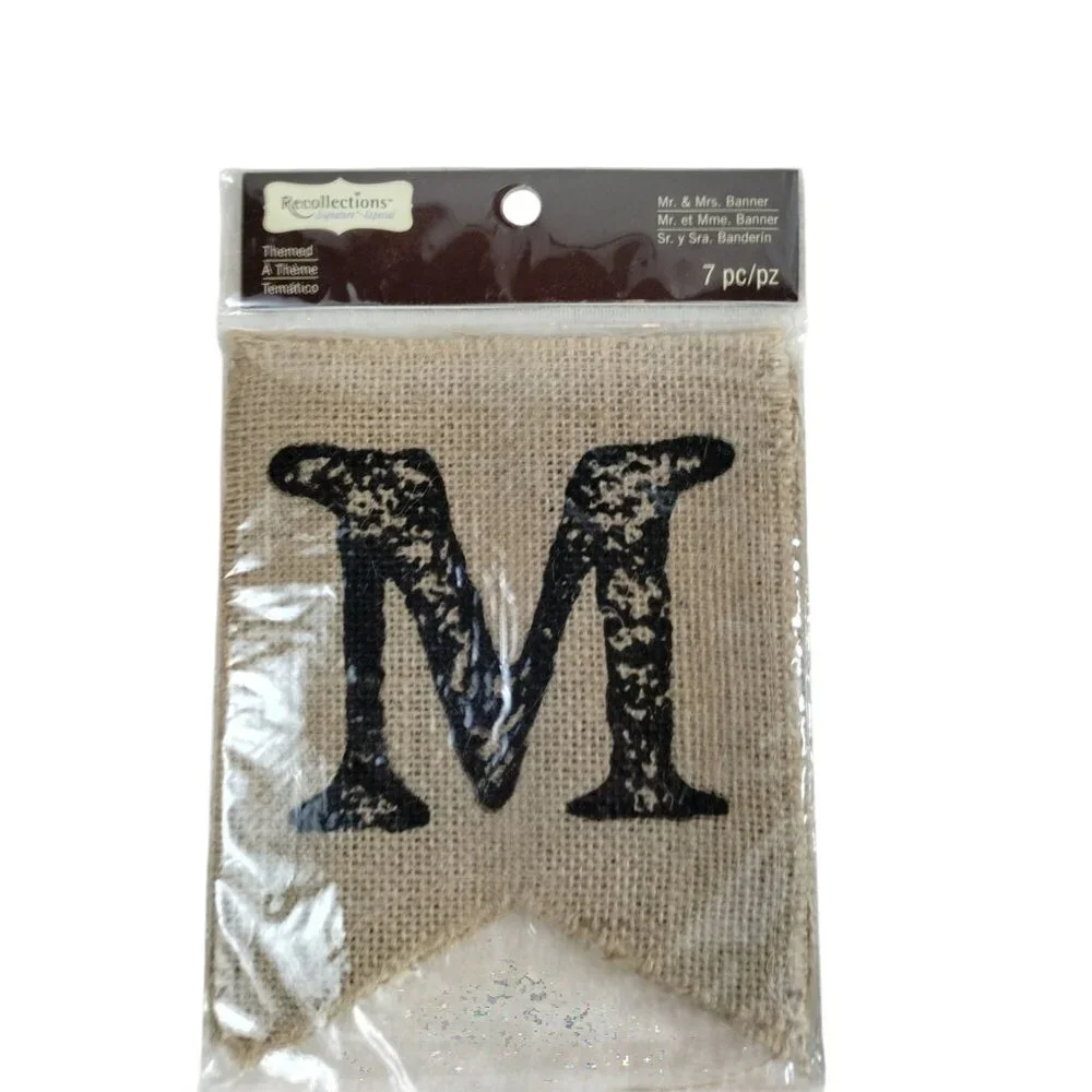 Recollections Mr. and Mrs. Jute Burlap Banner 7 Piece Set Wedding Rustic Decor
